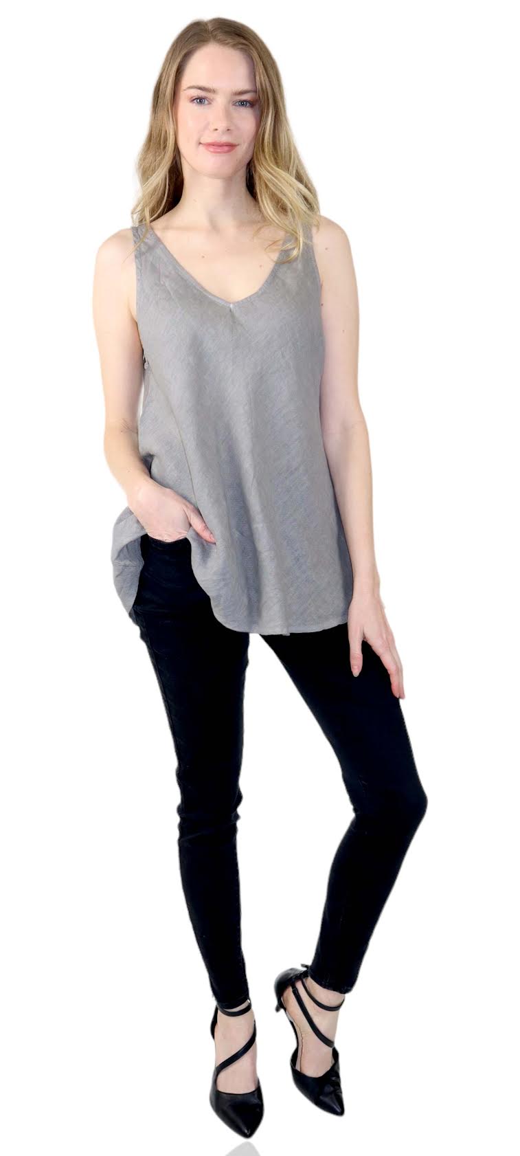 Slate Gray Linen Biased Tank Top