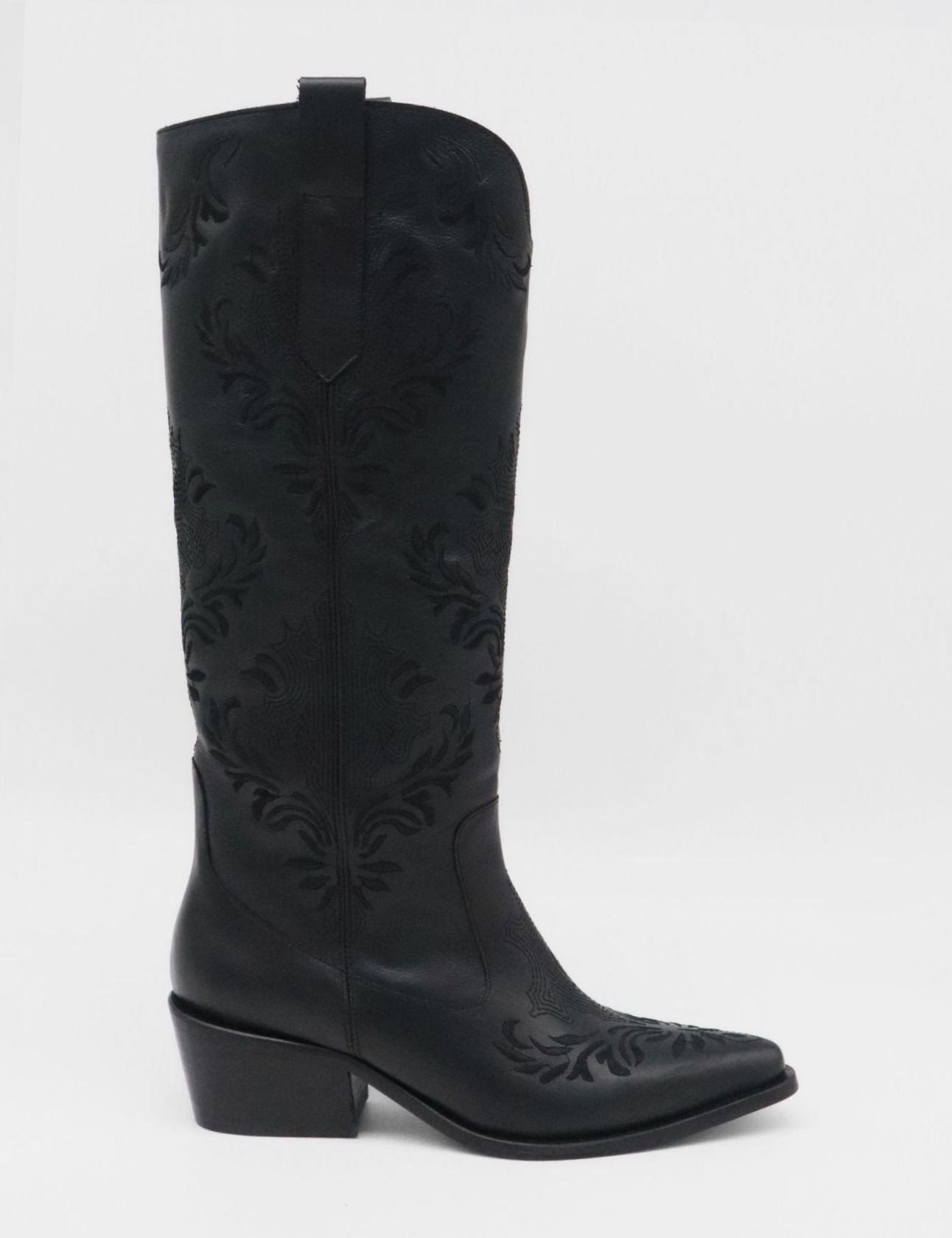 Jolene Black Leather Western Cowgirl Boot