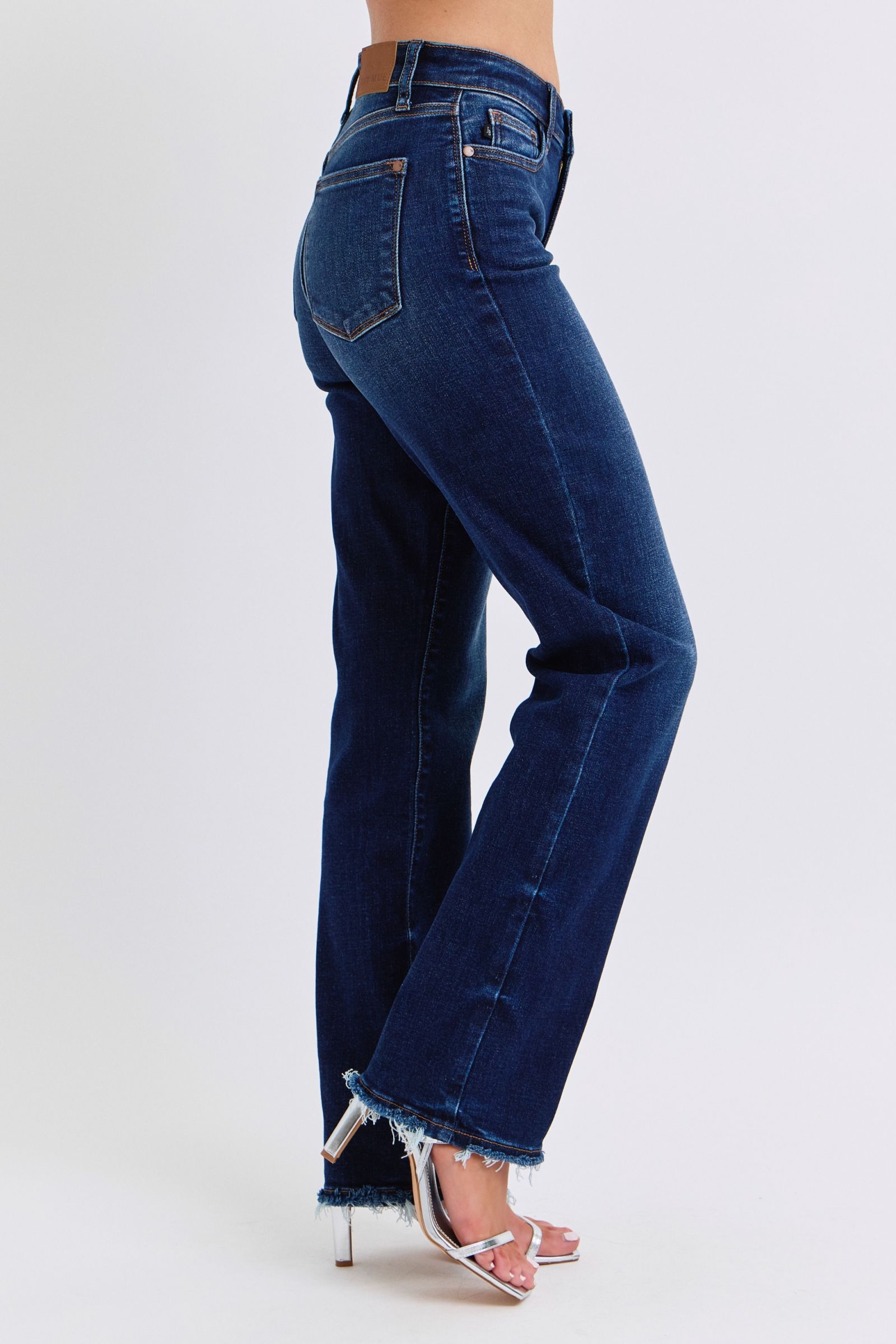 Judy Blue Mid Rise Straight Leg Jeans w/ Fray Hem