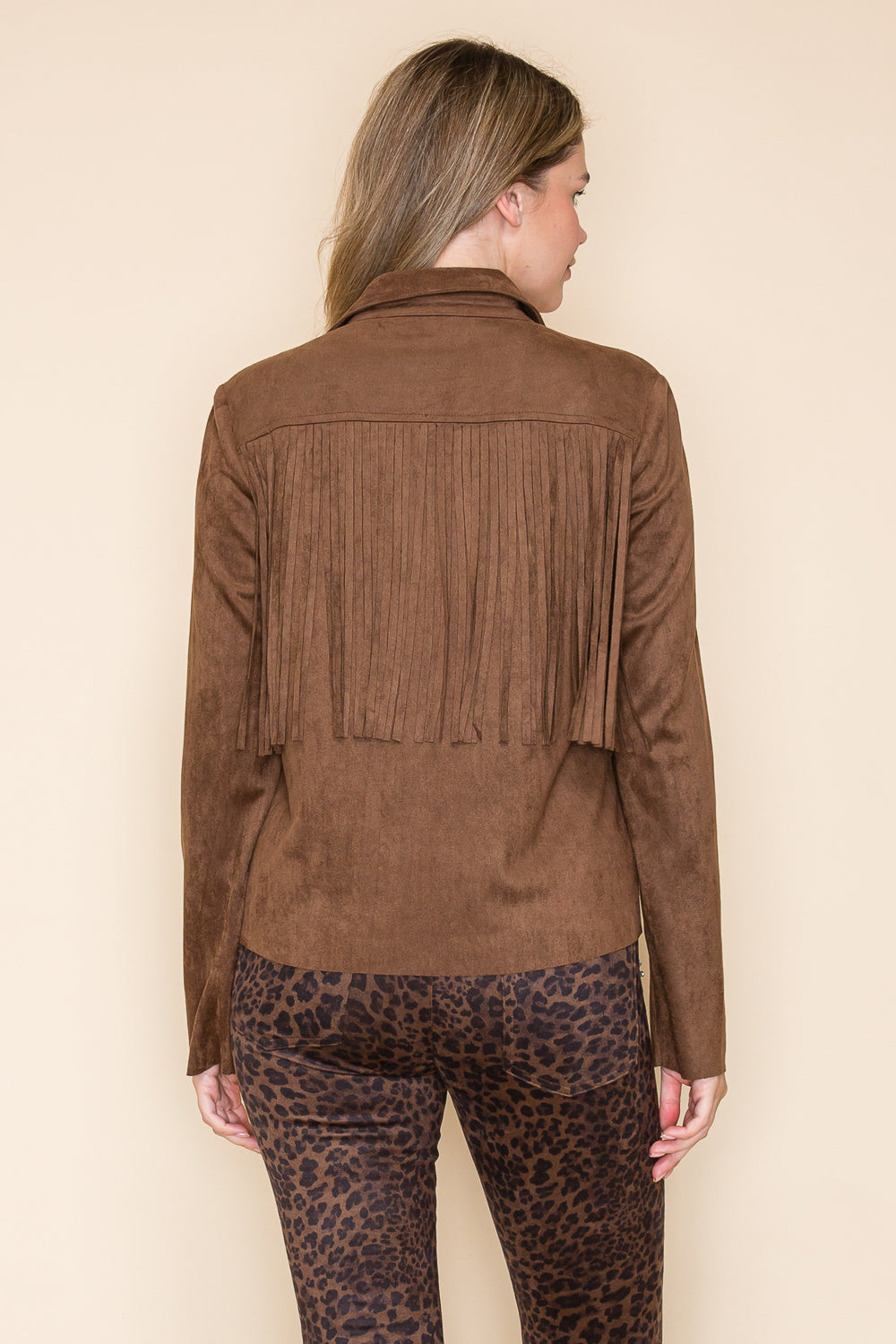 Chocolate Brown Ultra Suede Jacket w/ Fringe