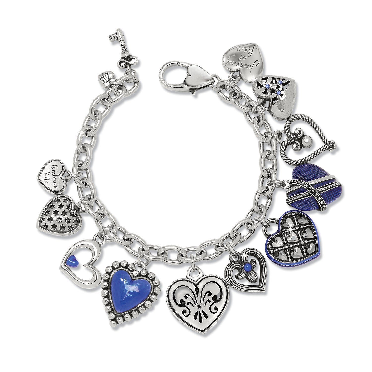 One Heart Link Charm Bracelet/Silver-Blue