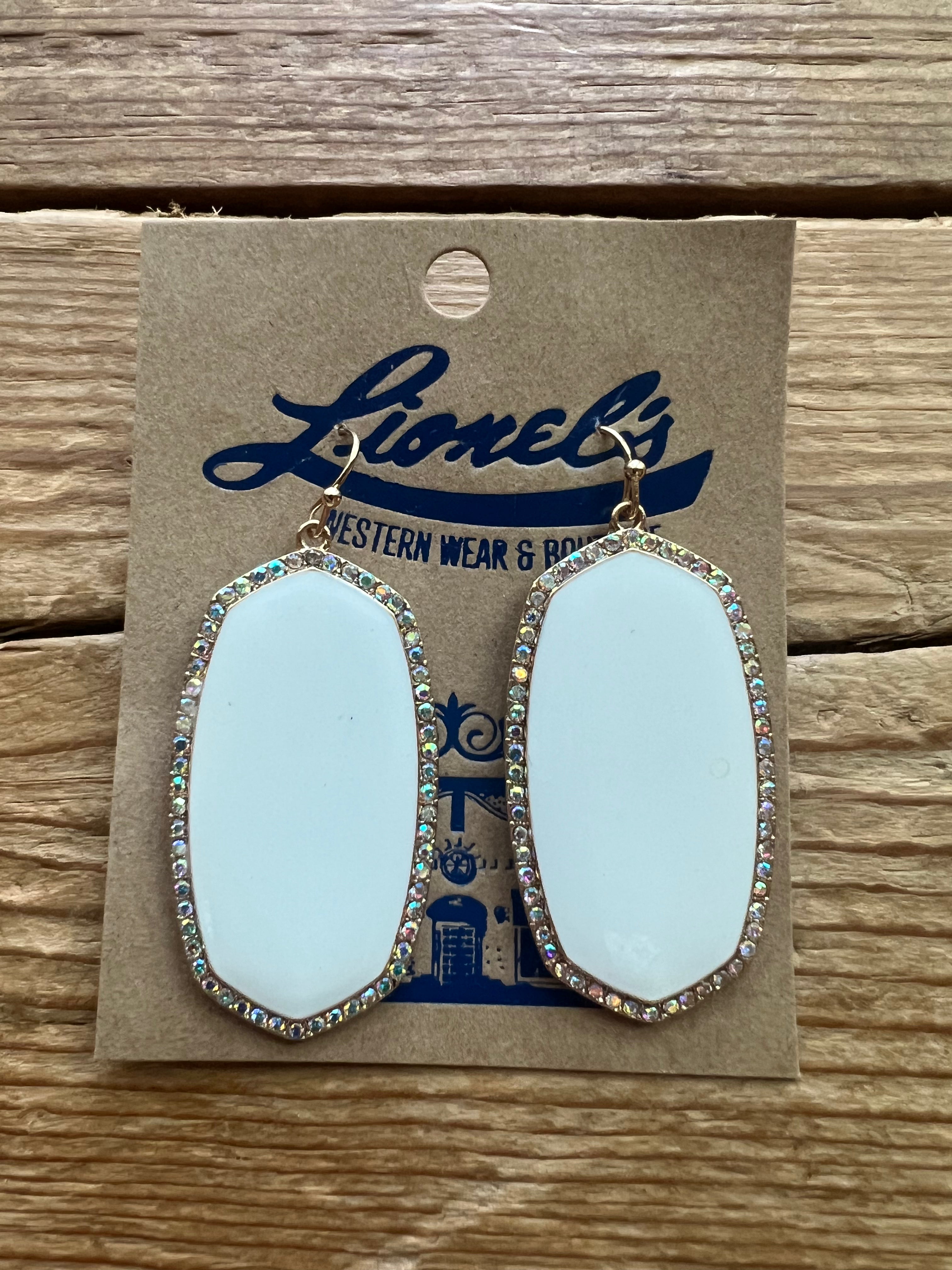 White w/ Crystals Designer Look Earrings/Gold