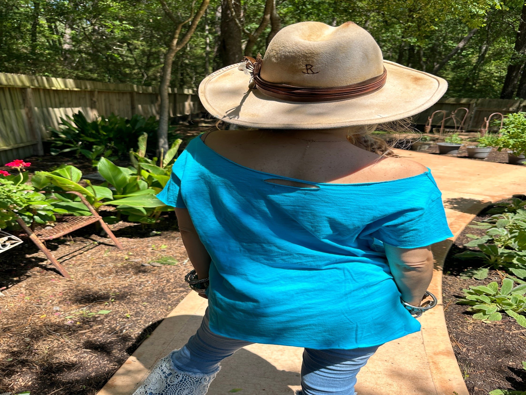 Turquoise Blue Ripped Tattered Tee
