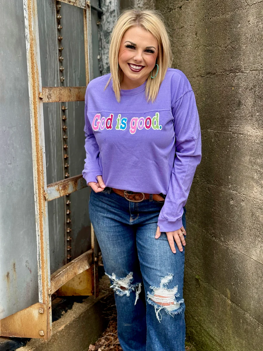 God is Good Multicolor Glitter Long Sleeve Tee