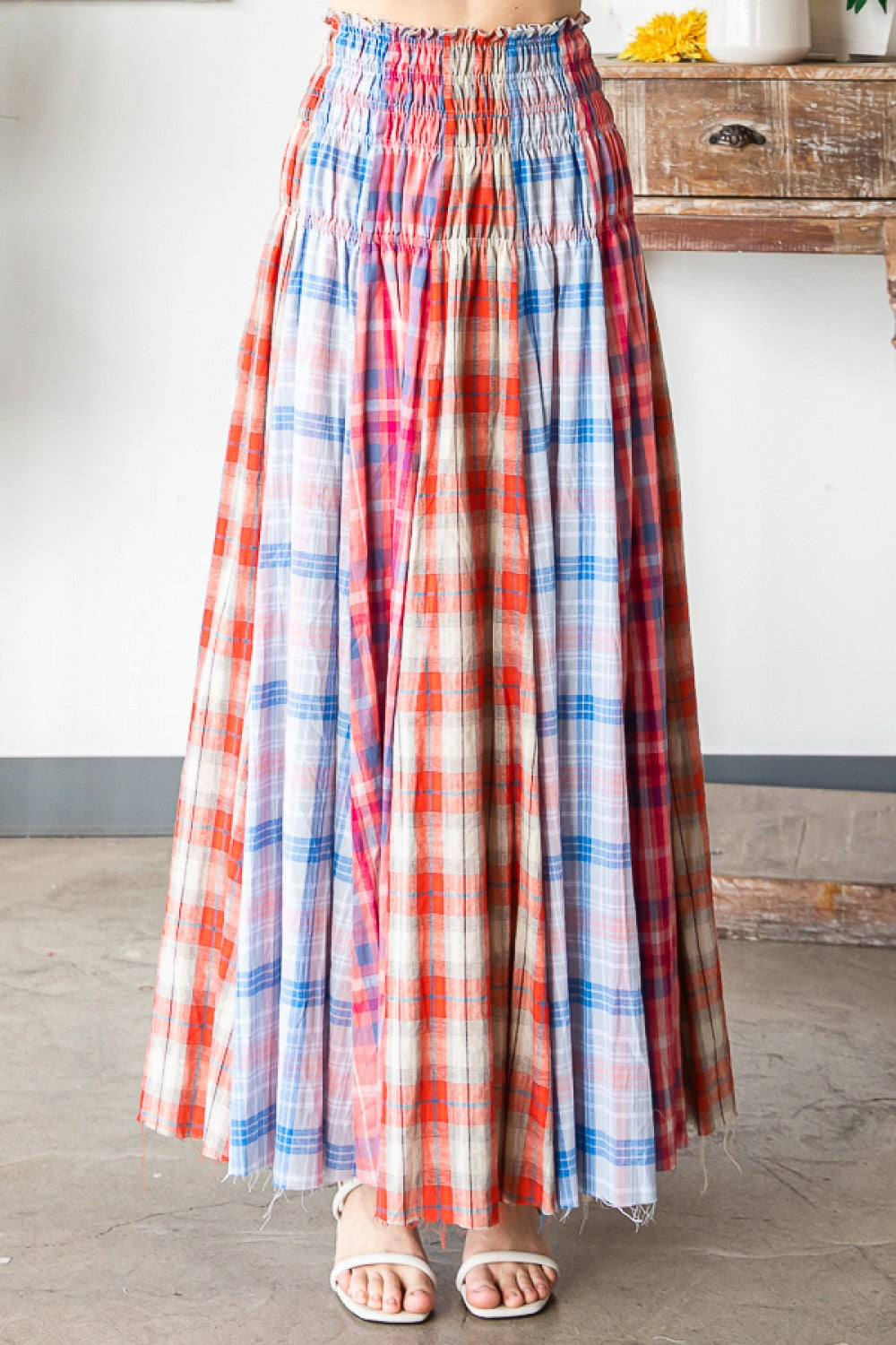 Americana Mixed Plaid Maxi Skirt