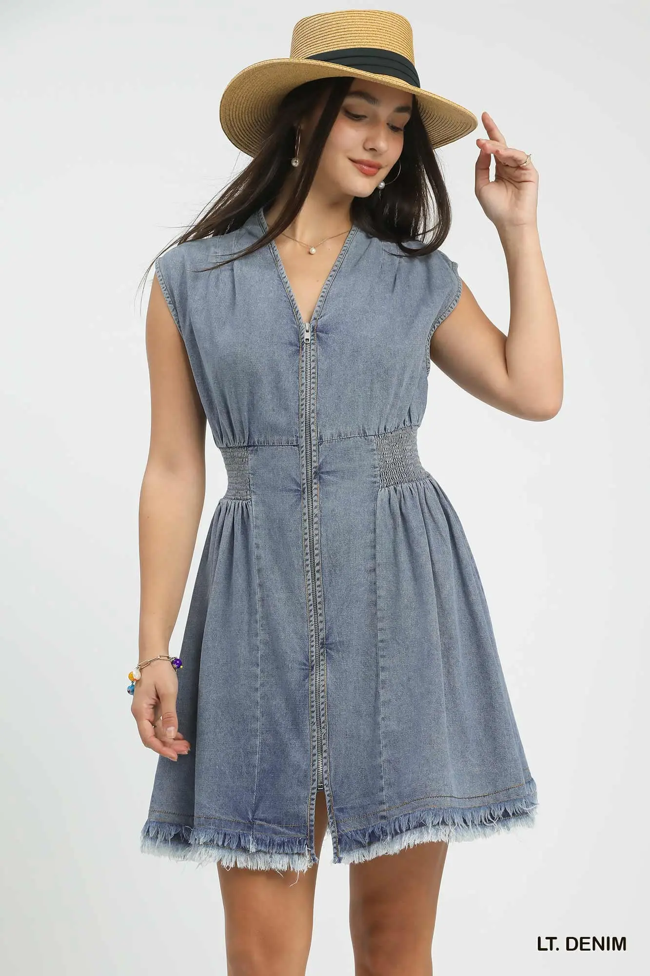 Light Denim Zip-Front Mini Dress
