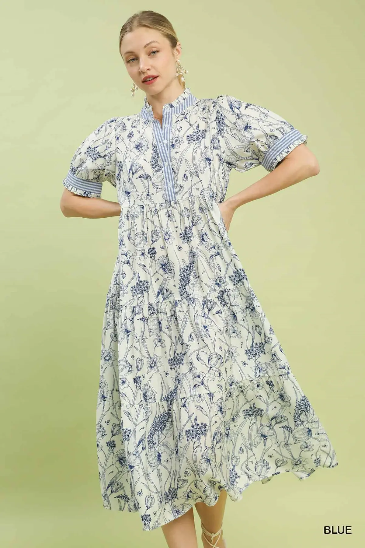 Blue Floral Tiered Maxi Dress