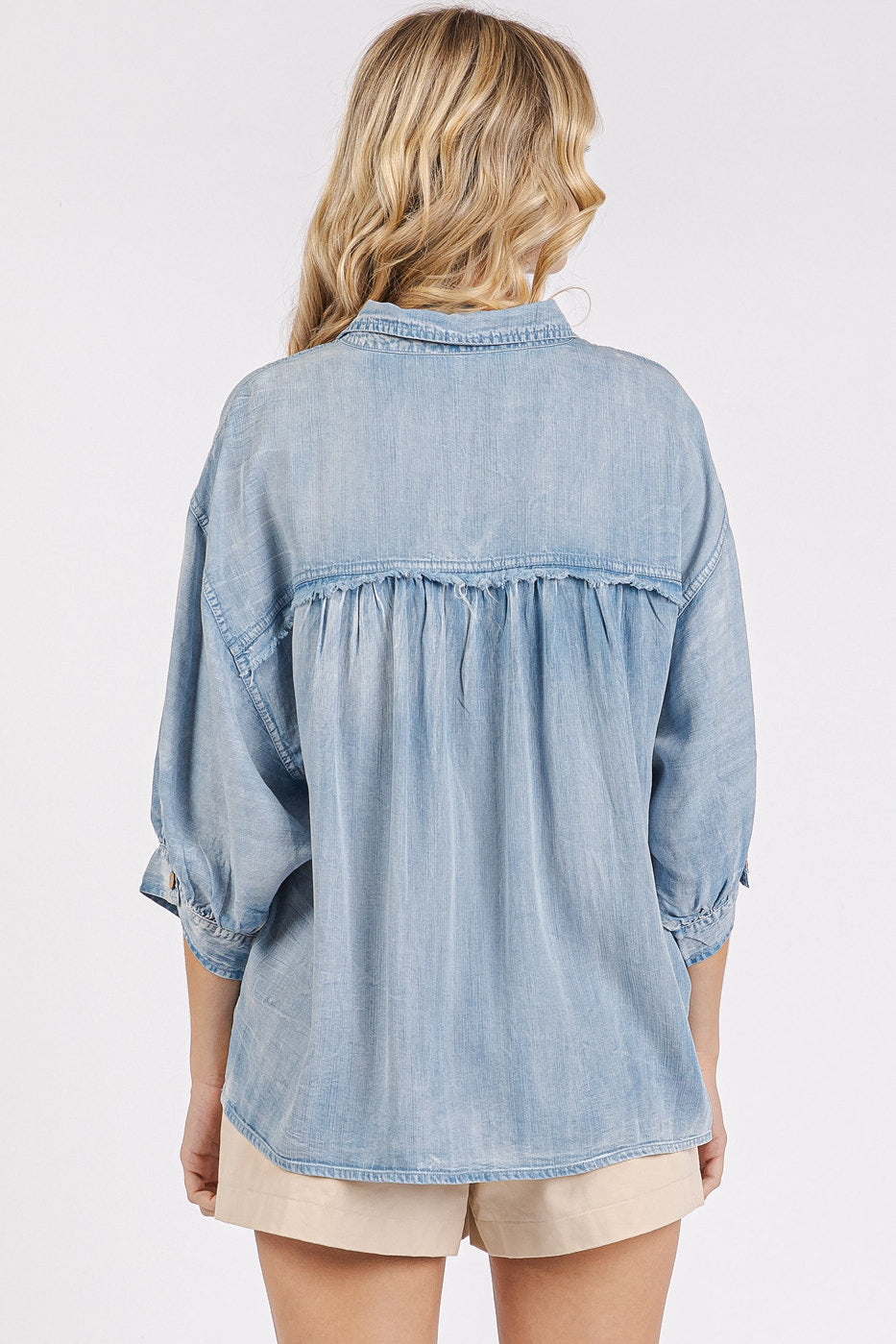 Washed Tencel Chambray Dolman Sleeve Top