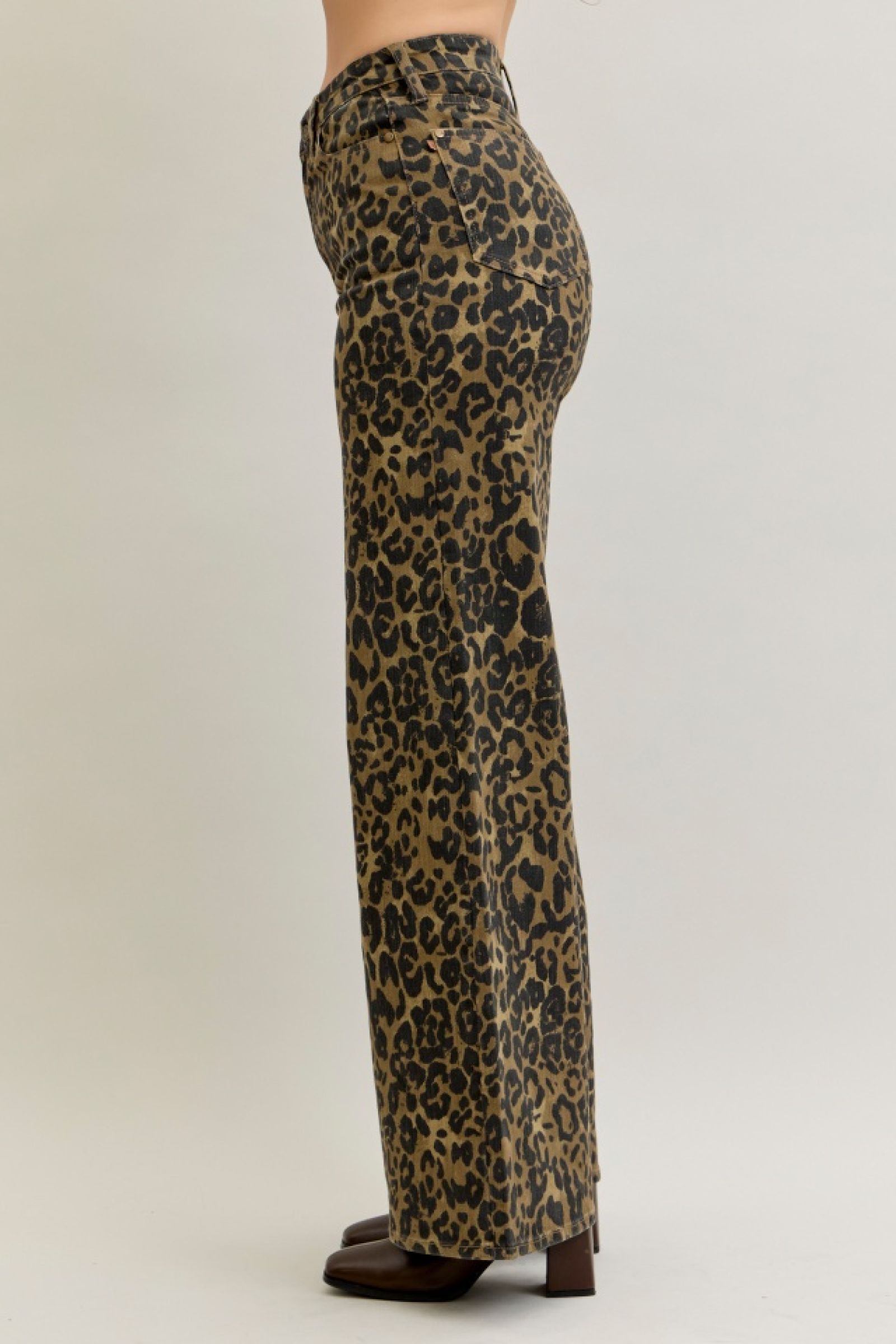 Judy Blue High Waist Retro Wide Leopard Print Jeans