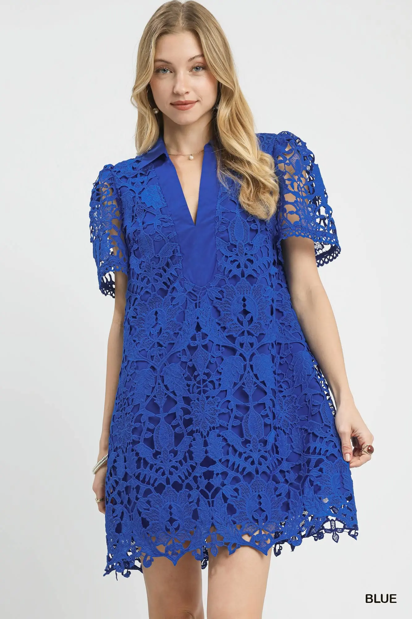 Royal Bloom Overlay Lace Mini Dress