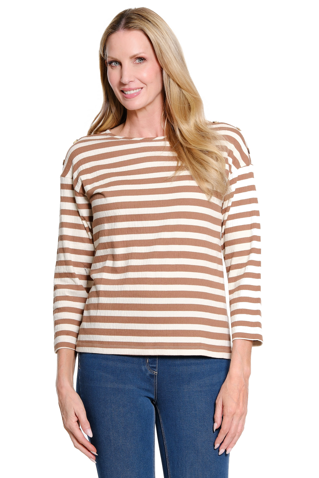 Cocoa Brown & Cream Classic Stripe Knit Top by Multiples