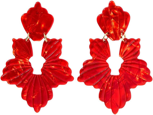 Michelle Statement Earrings-Pearlized Red