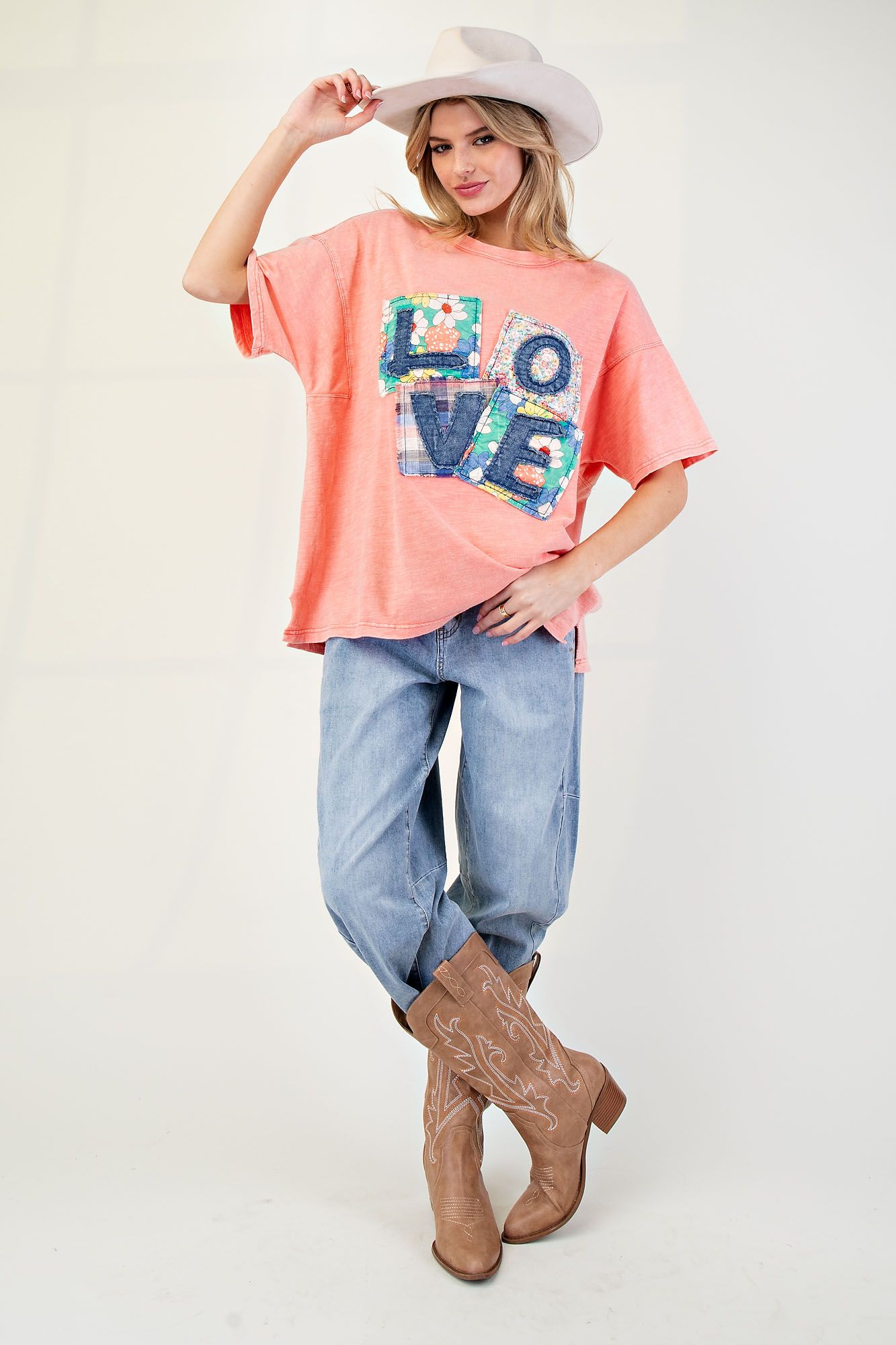Love Patch Mineral Washed Coral Cotton Slub Top