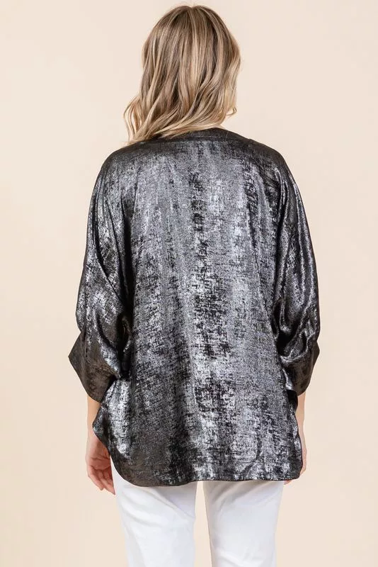 Black Metallic Dolman Sleeve Top