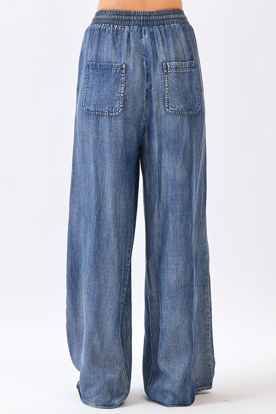 Dark Washed Chambray Wide Leg Pants