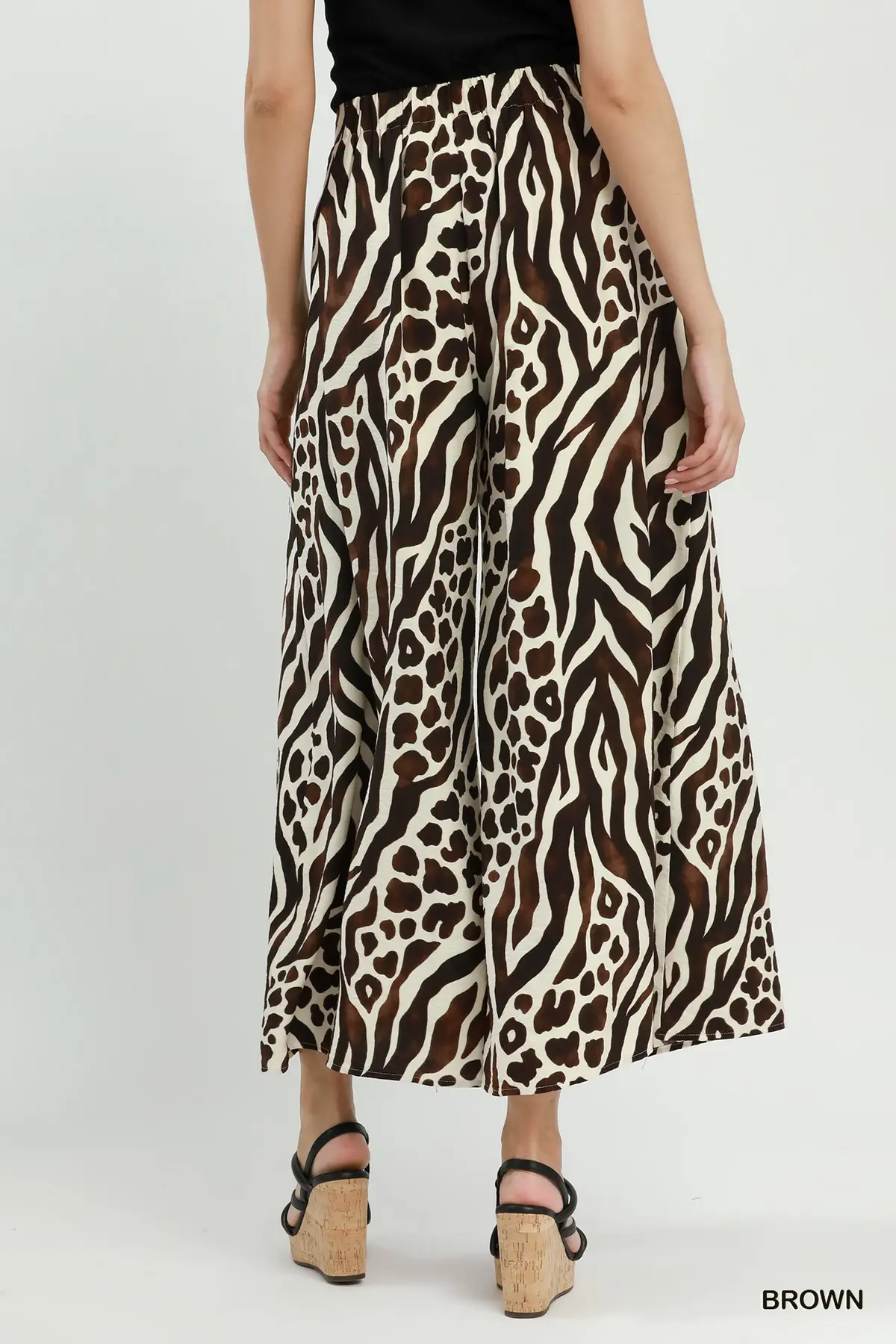 Wild Instinct Mixed Animal Print Wide Leg Pants 🐆🤎