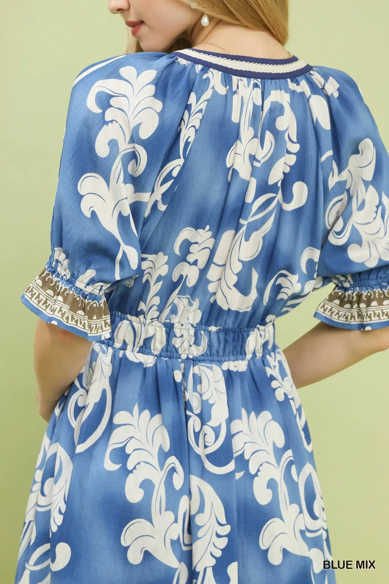 Blue Mix Fiesta Smocked Midi Dress