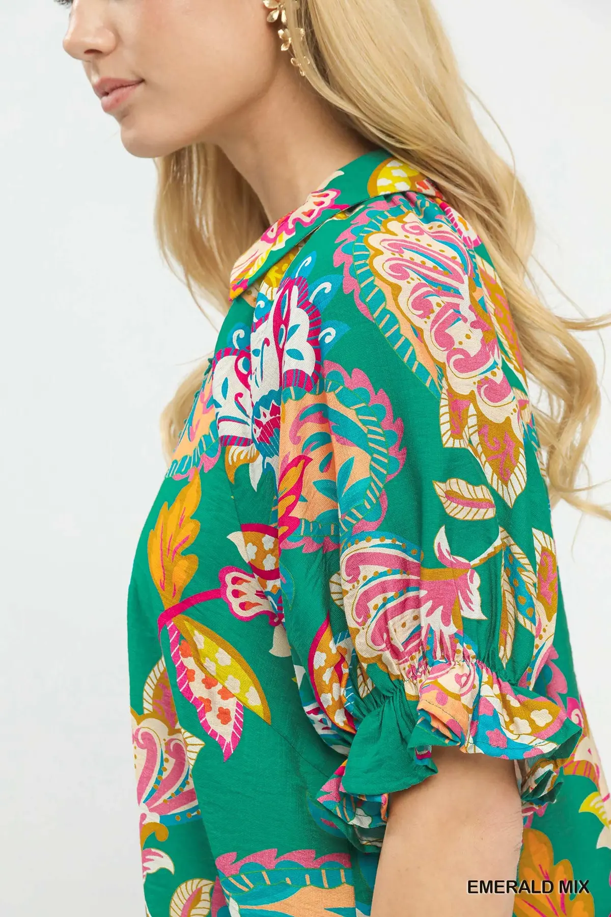 Emerald Green Mix Paisley V-Neck Top