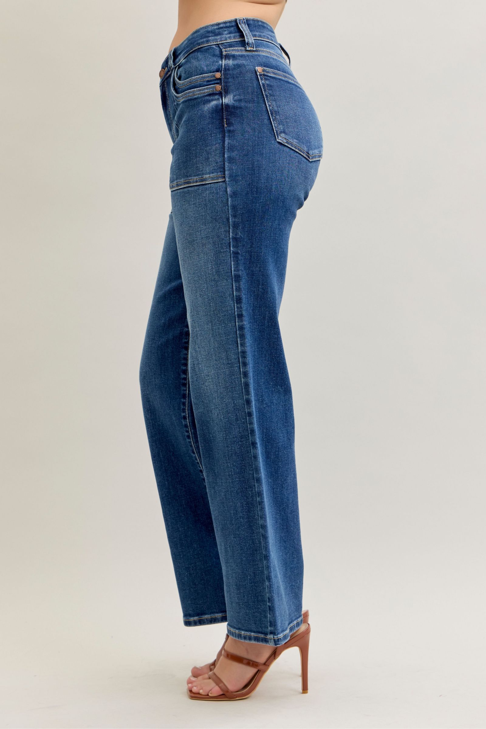 Judy Blue 90's Straight Leg Jeans w/ Front Patch Double Pockets