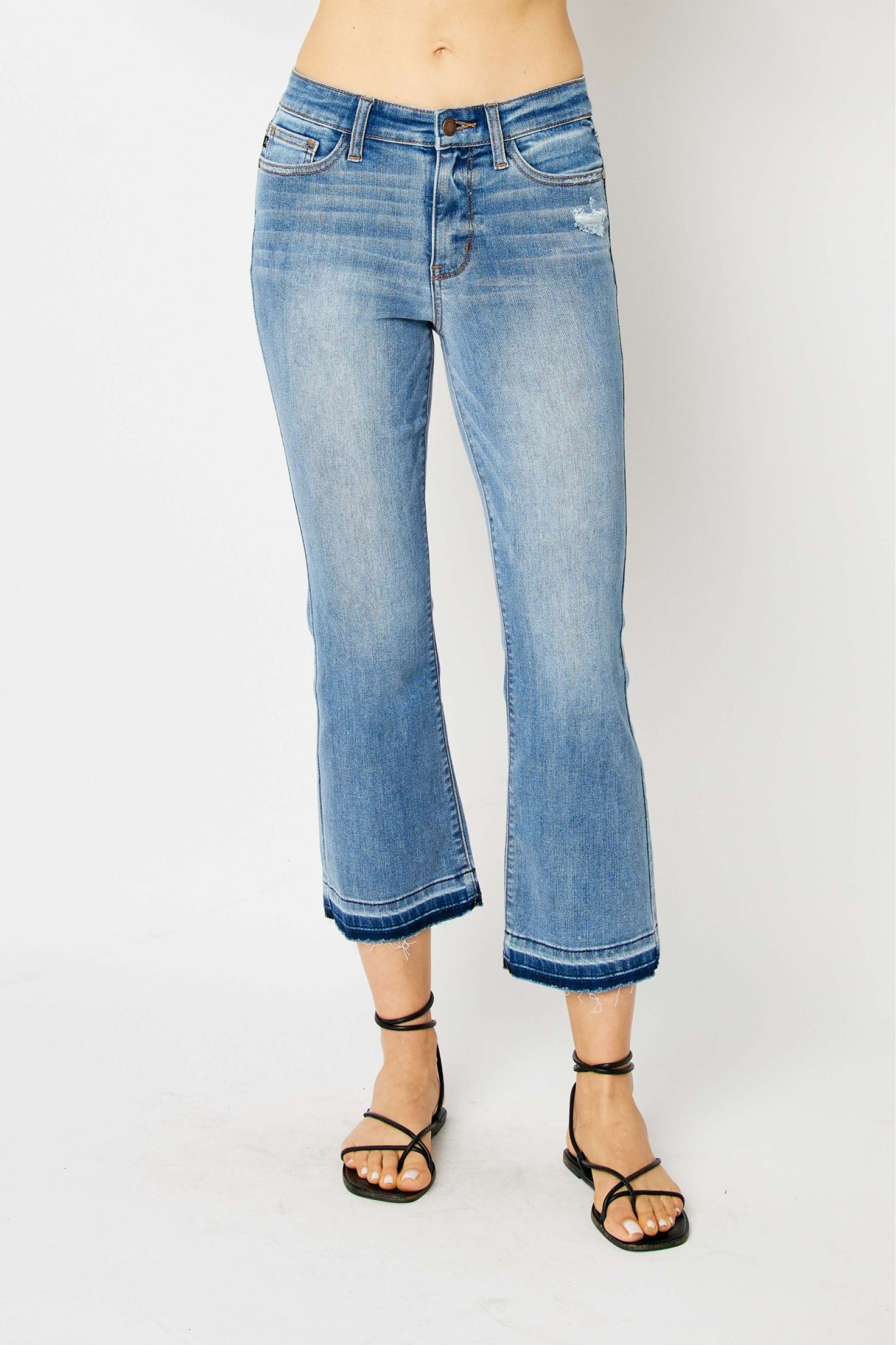 Judy Blue Mid Rise Release Hem Cropped Bootcut Jean - Main Image