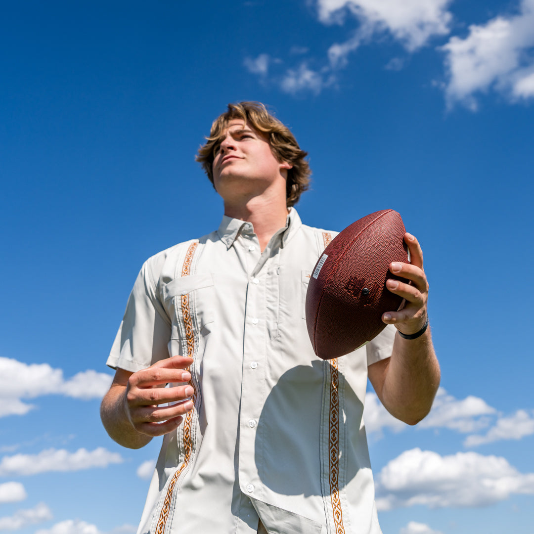 Guayabera Libre-Burnt Orange on Gray by Texas Standard