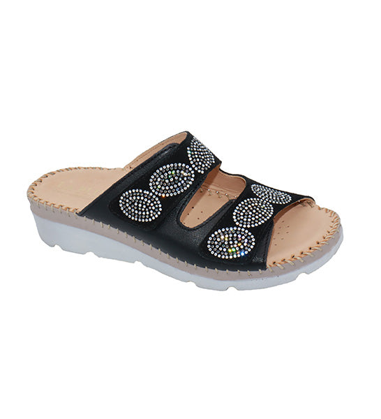 Glitz Black Double Strap Sandal by La Plume