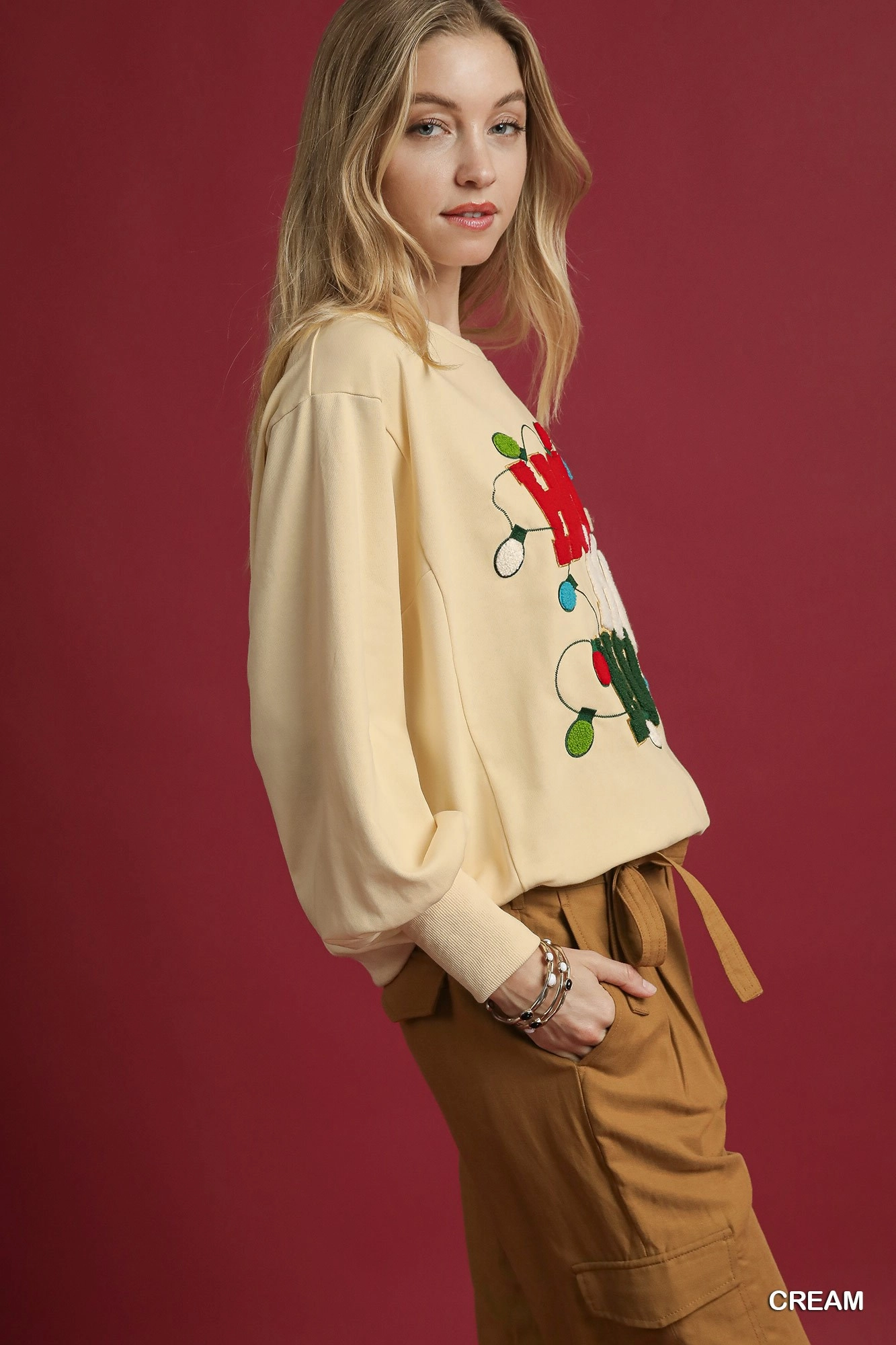 Ho Ho Ho French Terry Sweatshirt/Cream