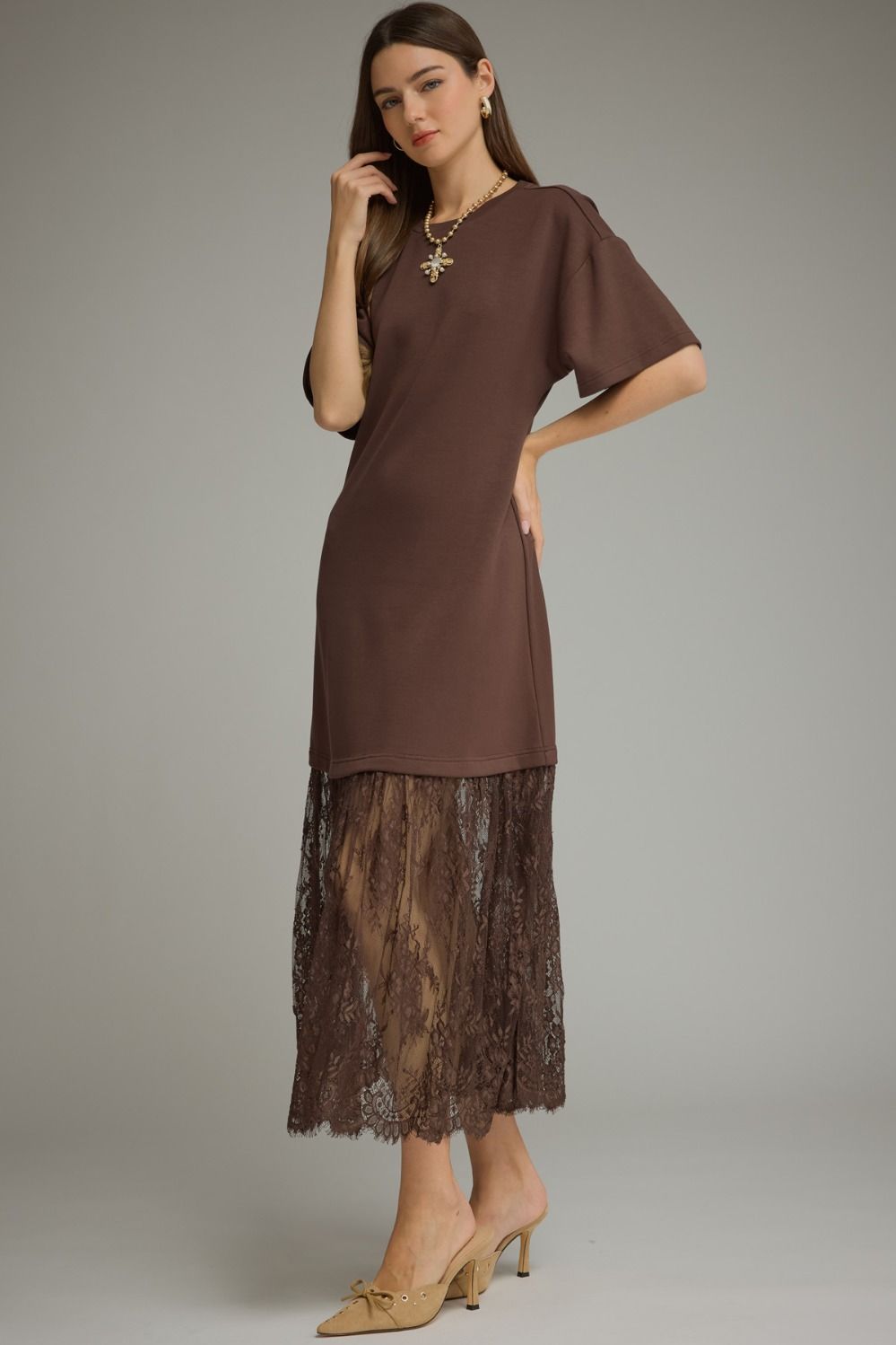 Chocolate Lace Hem Midi Dress 🤎