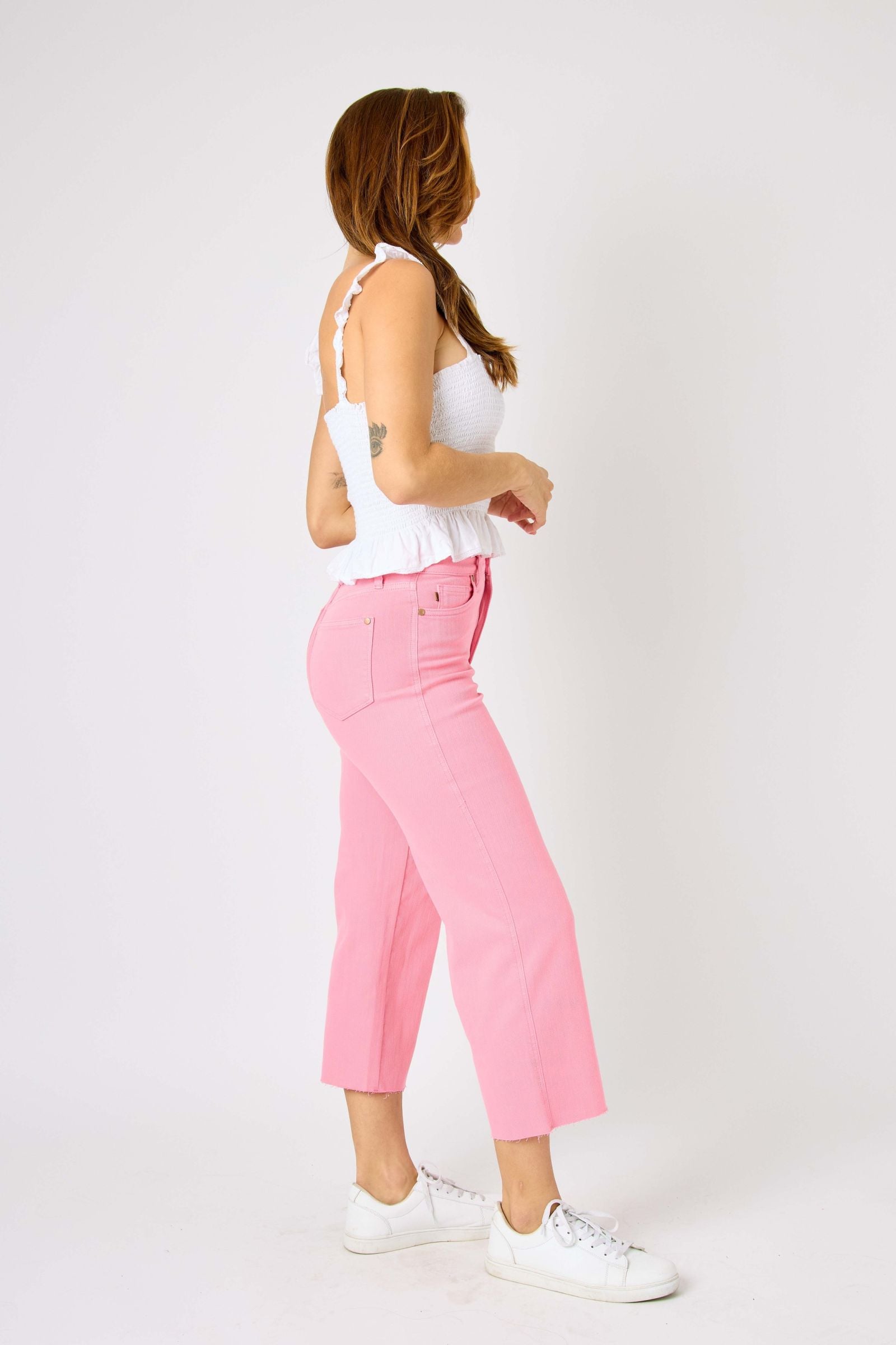 Bubble Gum Pink Wide Leg Judy Blue Crop Jeans