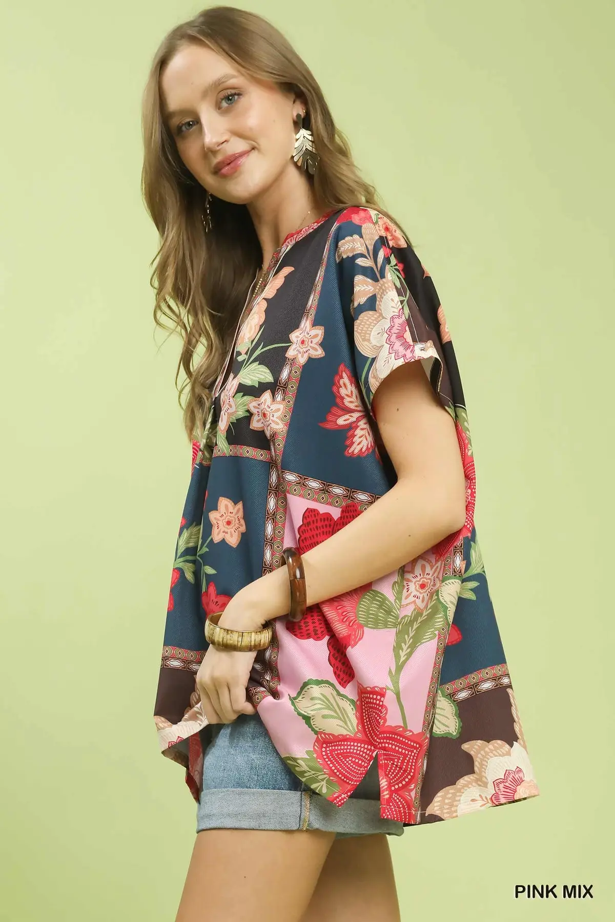 Bold Floral Patchwork Short Sleeve Top