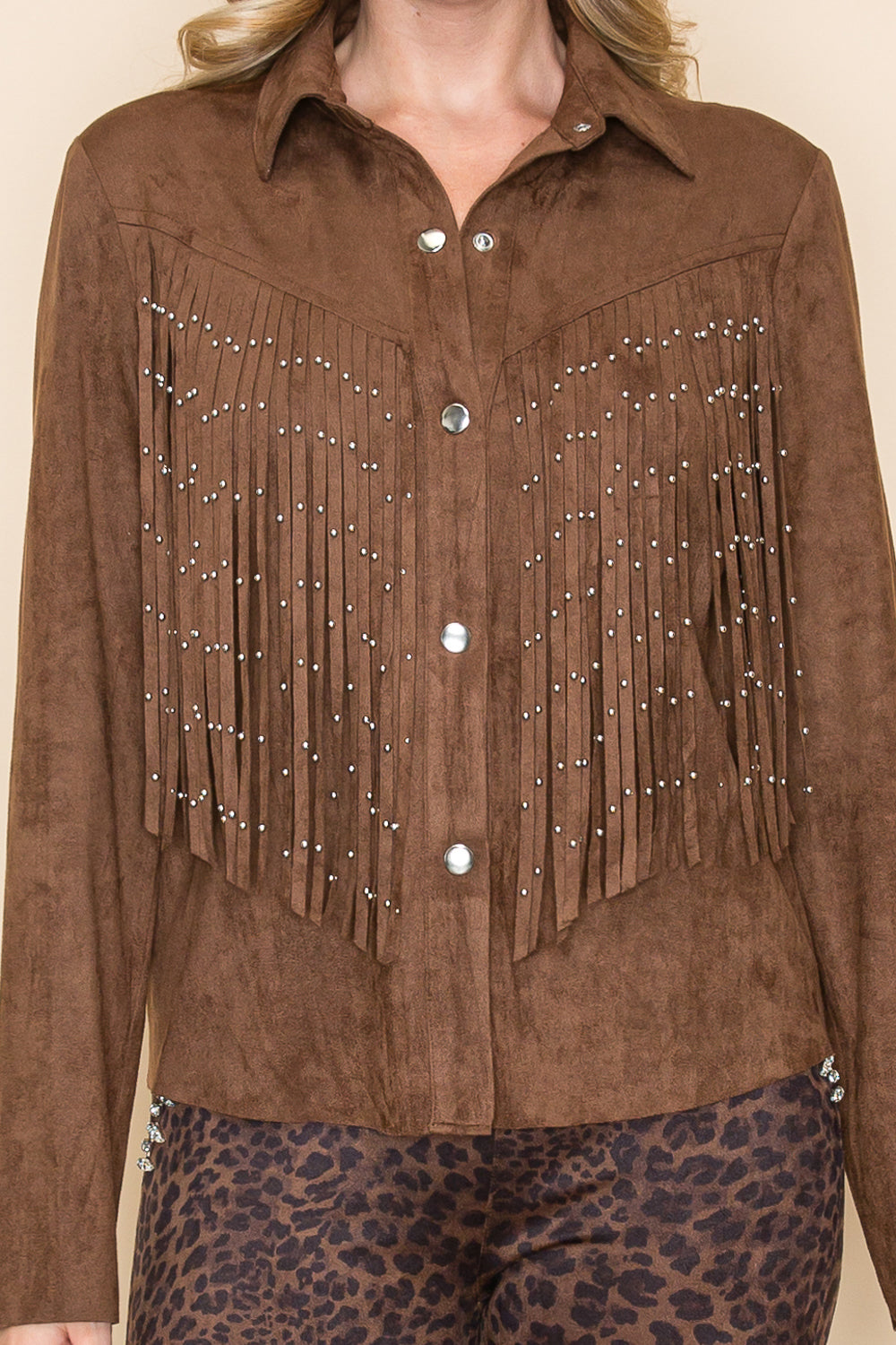 Chocolate Brown Ultra Suede Jacket w/ Fringe