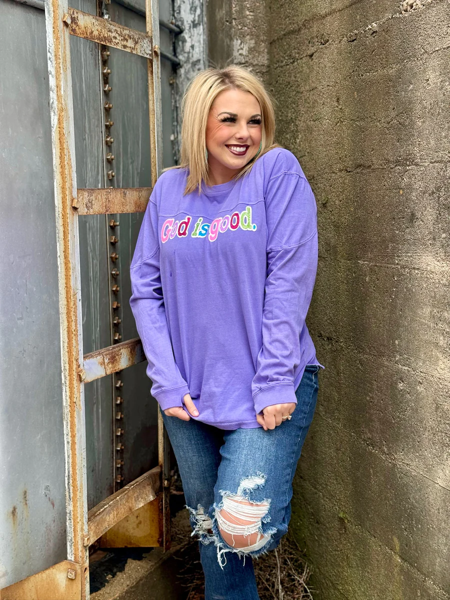 God is Good Multicolor Glitter Long Sleeve Tee