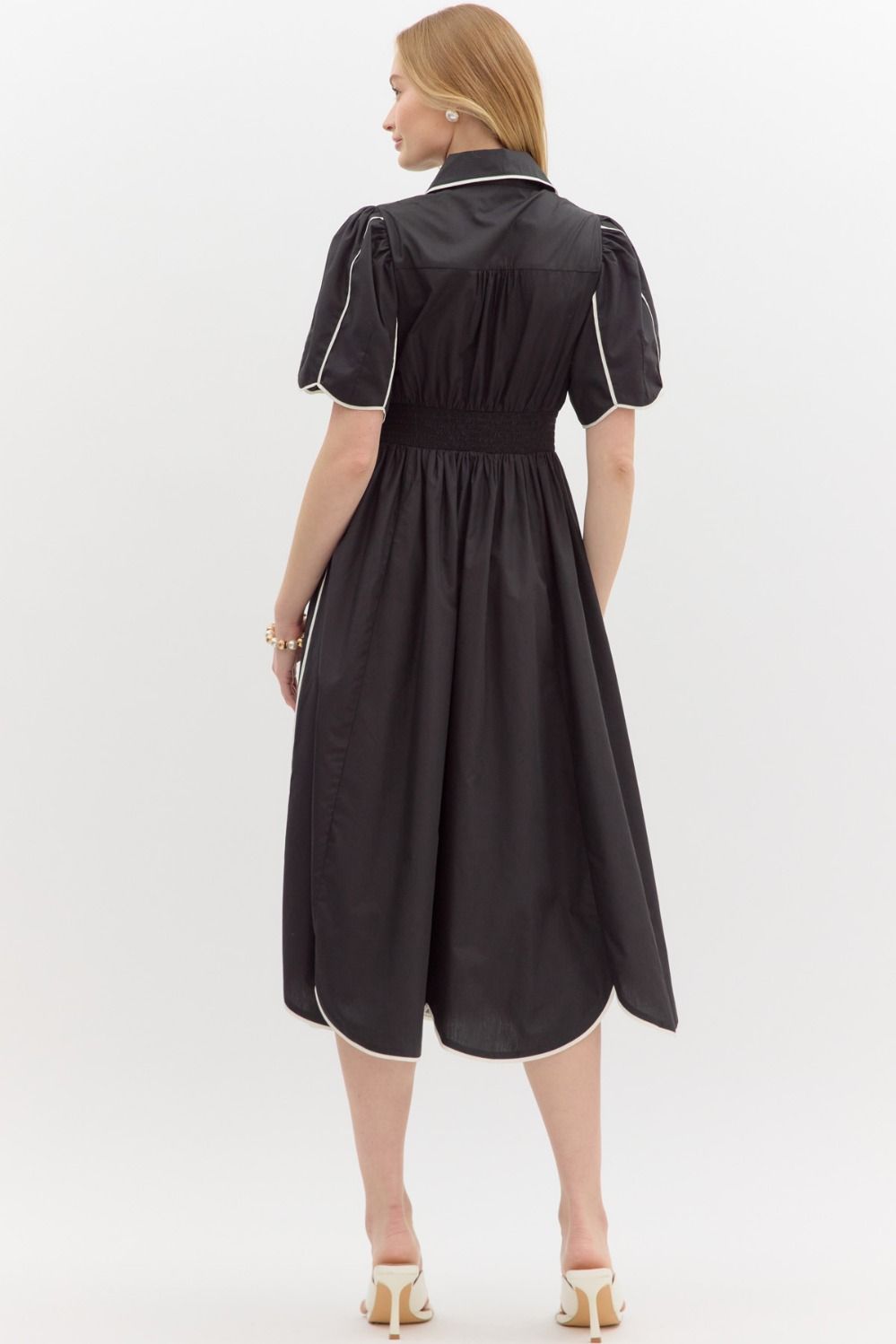 Black w/ White Contrast Trim Midi Dress
