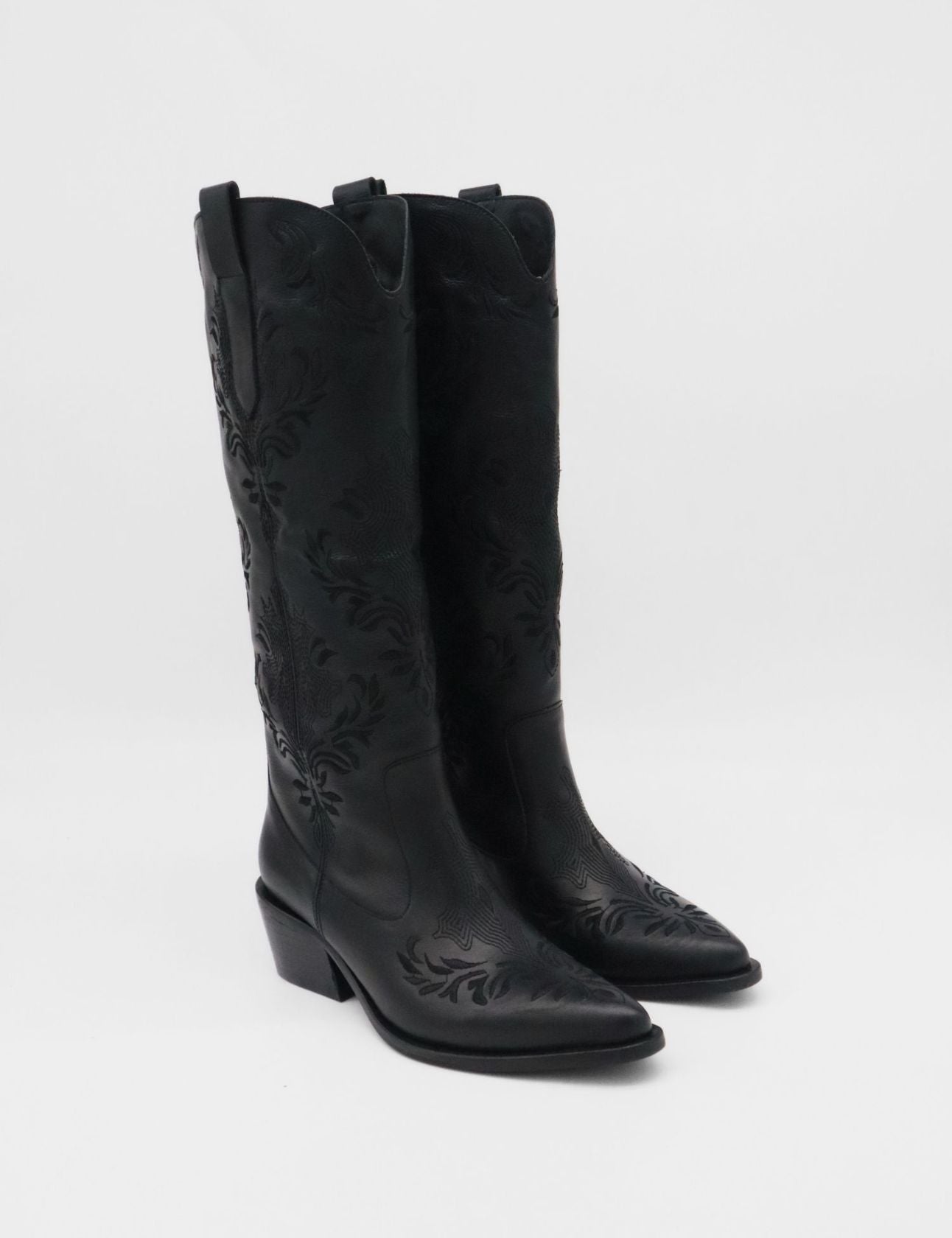 Jolene Black Leather Western Cowgirl Boot