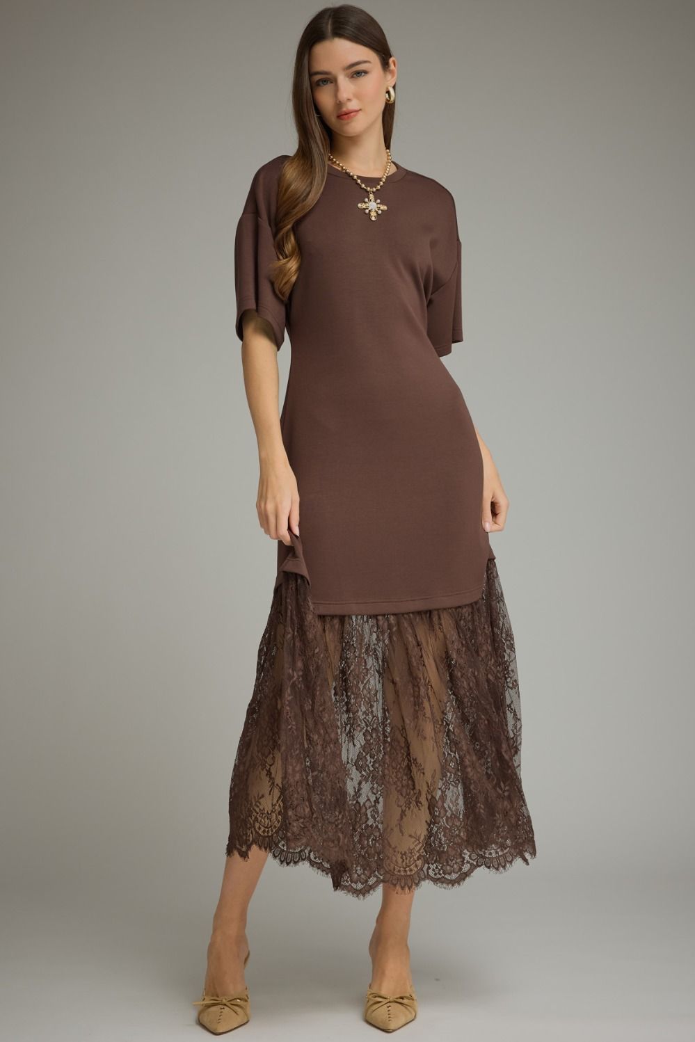 Chocolate Lace Hem Midi Dress 🤎