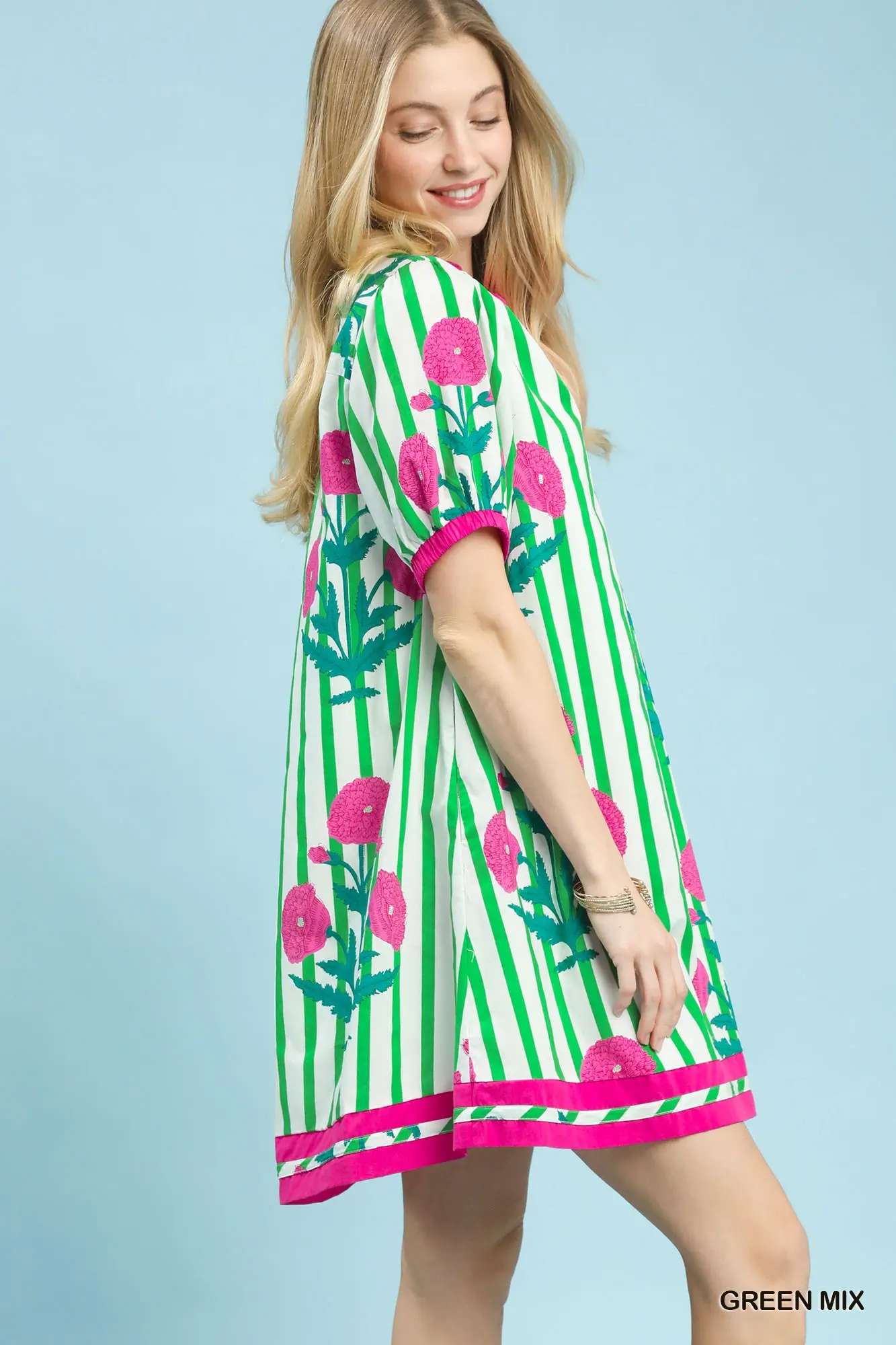 Floral Stripe Fiesta A-Line Dress