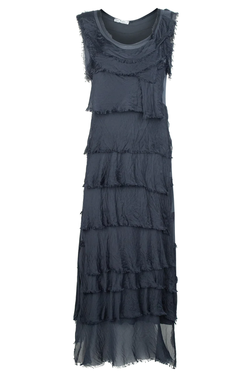 Washable Silk Sleeveless Ankle Length Ruffle Dress