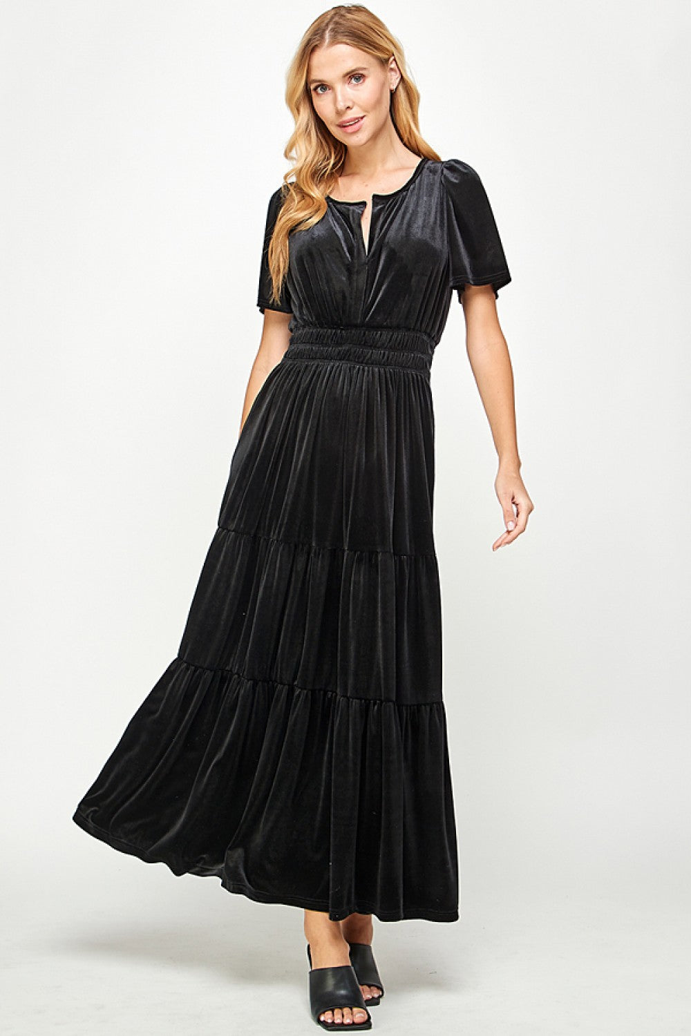 Black Velvet Tiered Midi Dress 2X Black Velvet Tiered Midi Dress 2X