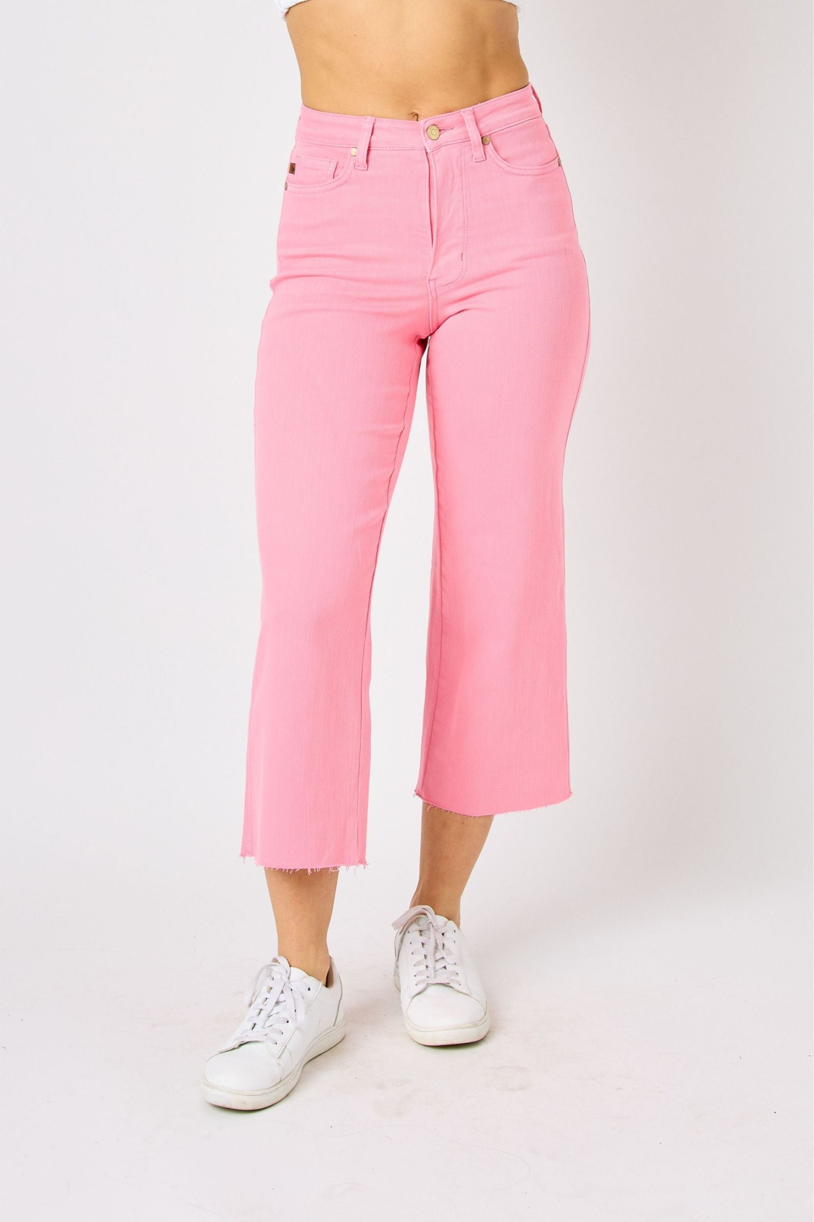 Bubble Gum Pink Wide Leg Judy Blue Crop Jeans