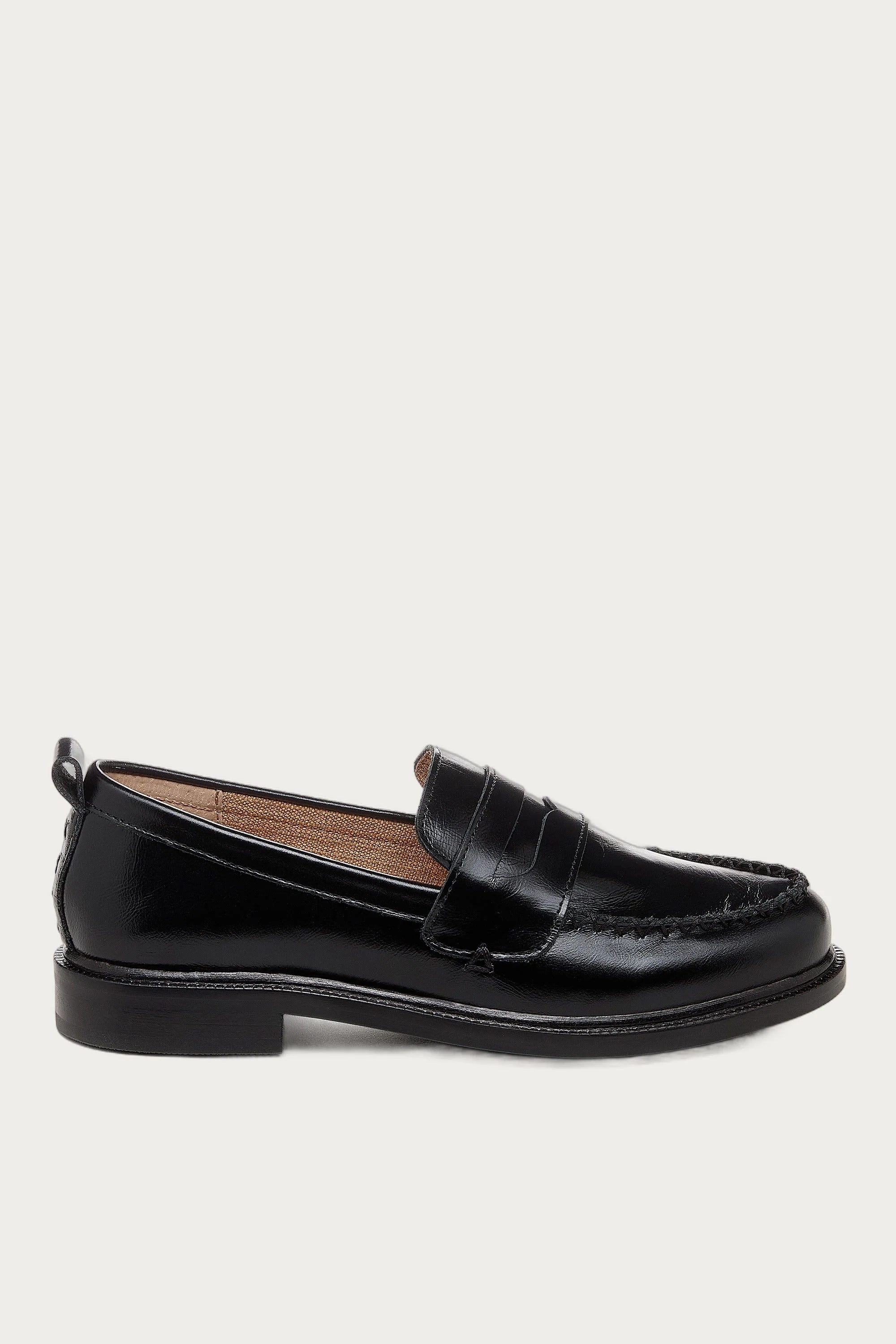 Lens Black Crinkle Leather Loafers by Kelsi Dagger