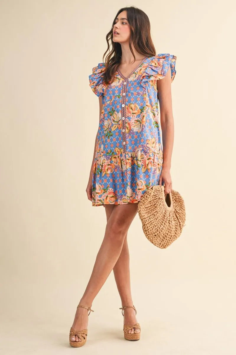 Blue Garden Party Ruffle Dress