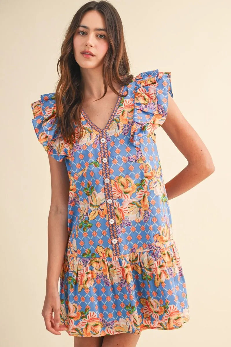 Blue Garden Party Ruffle Dress