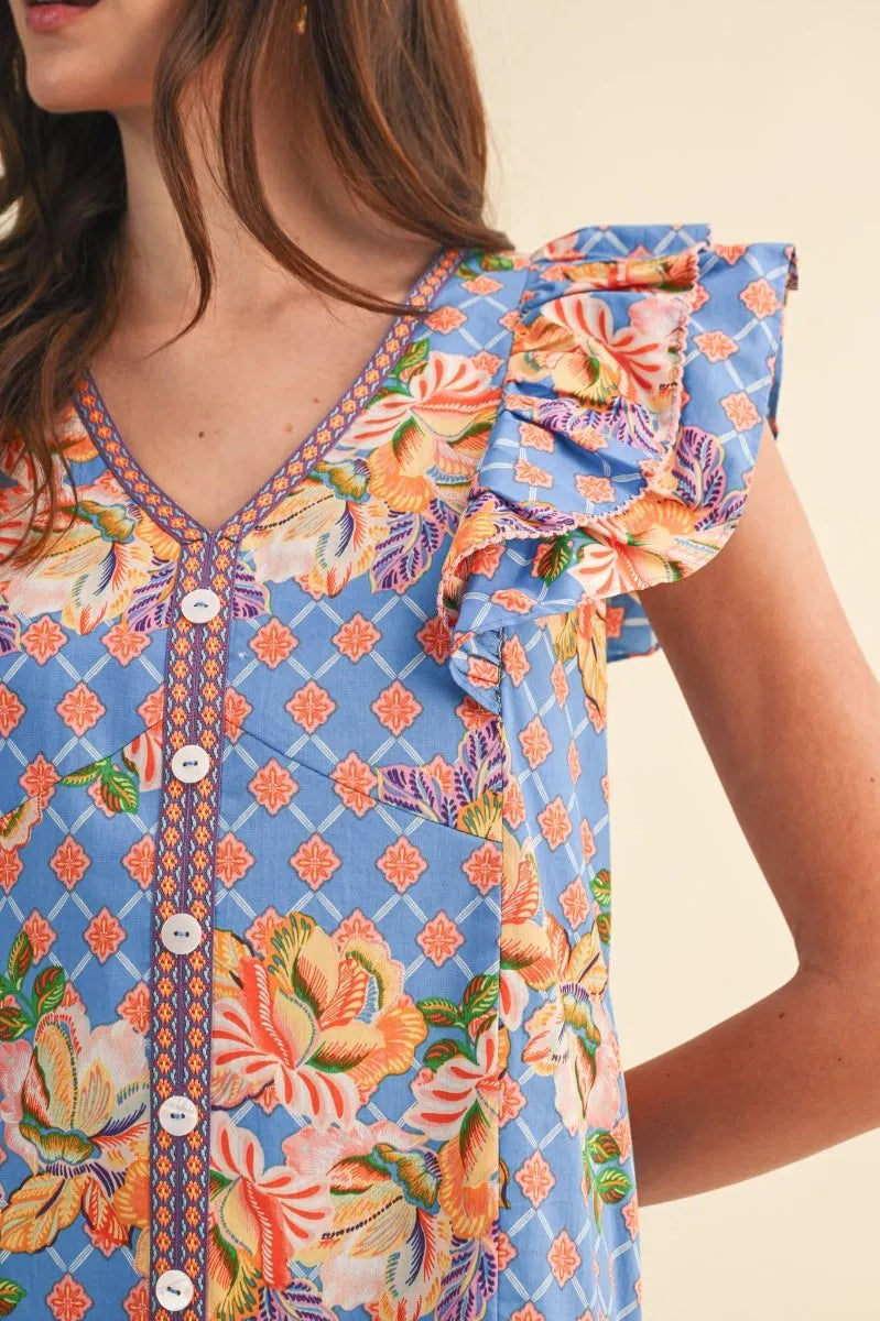 Blue Garden Party Ruffle Dress