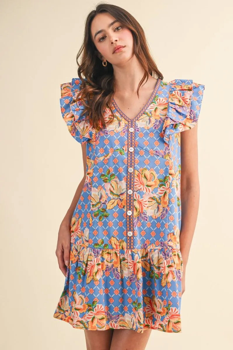 Blue Garden Party Ruffle Dress