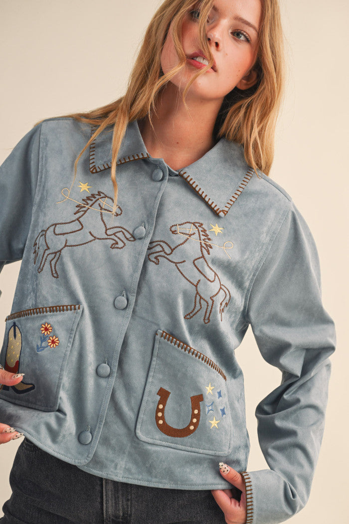 Bronco Babe Embroidered Suede Jacket