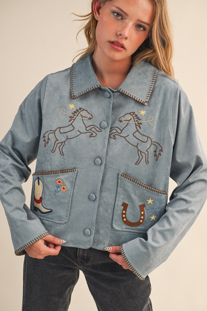 Bronco Babe Embroidered Suede Jacket