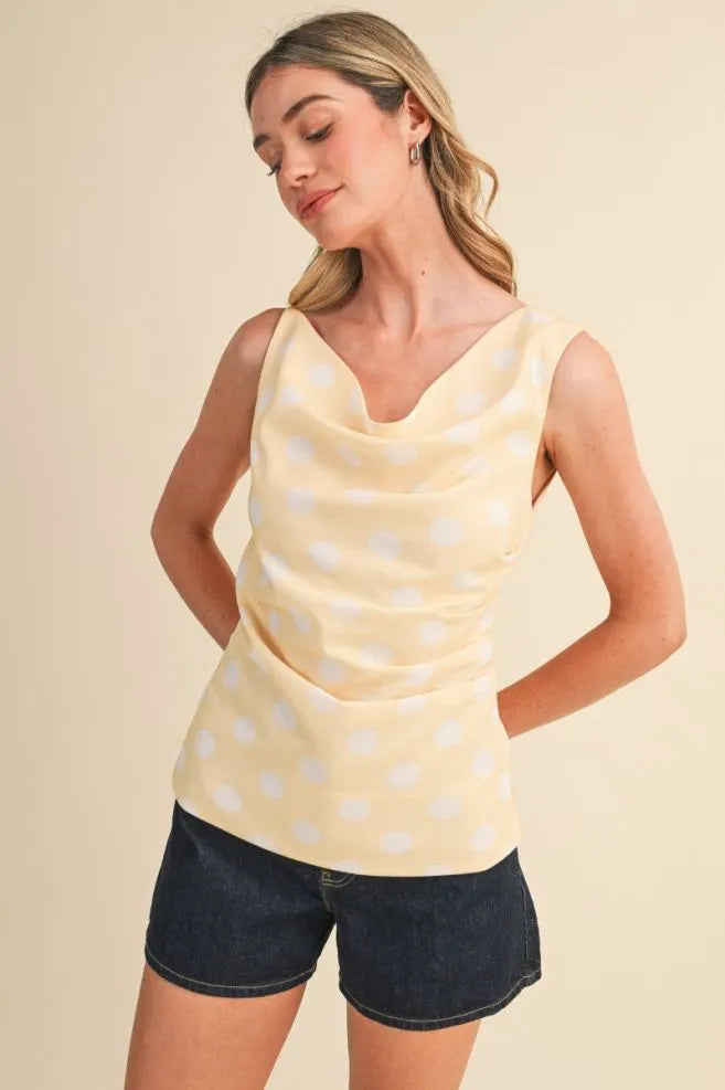 Butter Yellow Dot Draped Shoulder Top