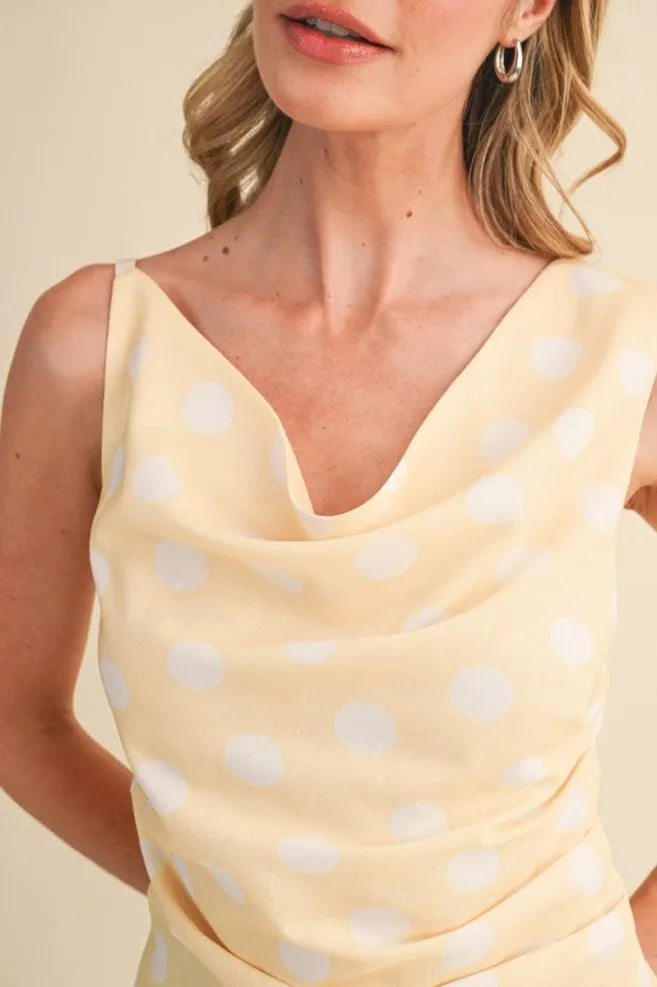 Butter Yellow Dot Draped Shoulder Top