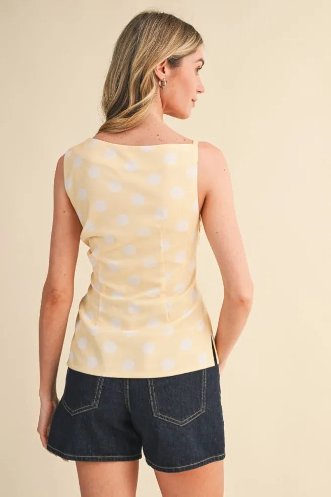 Butter Yellow Dot Draped Shoulder Top