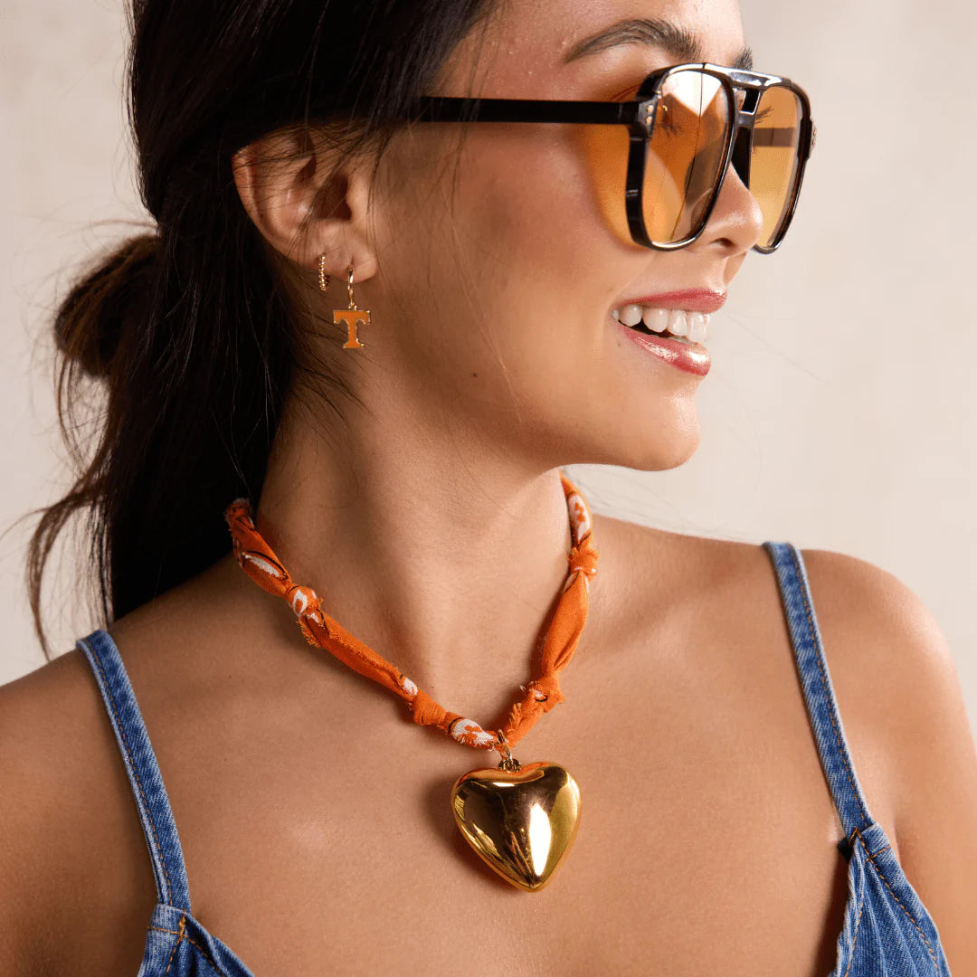 UTRGV Bandana Gold Oversized Heart Charm Necklace